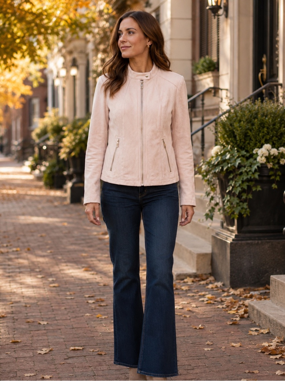 Ivanka Trump Blush Pink Faux Suede Moto Jacket Zip Front Size M